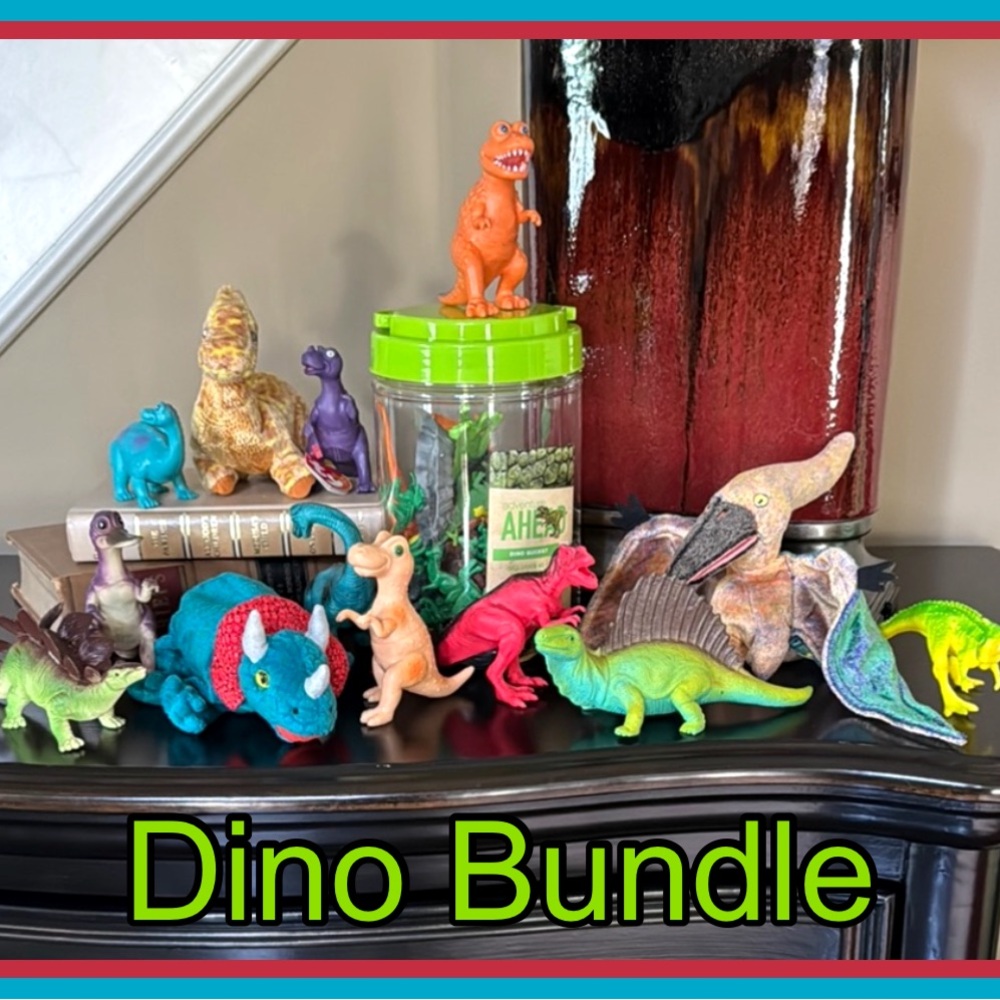 🦖 Kids- Dinosaur Toy Set & 3 Dinosaur Beanie Babies